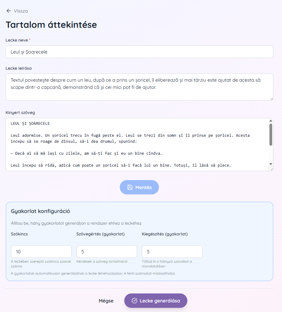 Lecke tartalom létrehozása és áttekintése